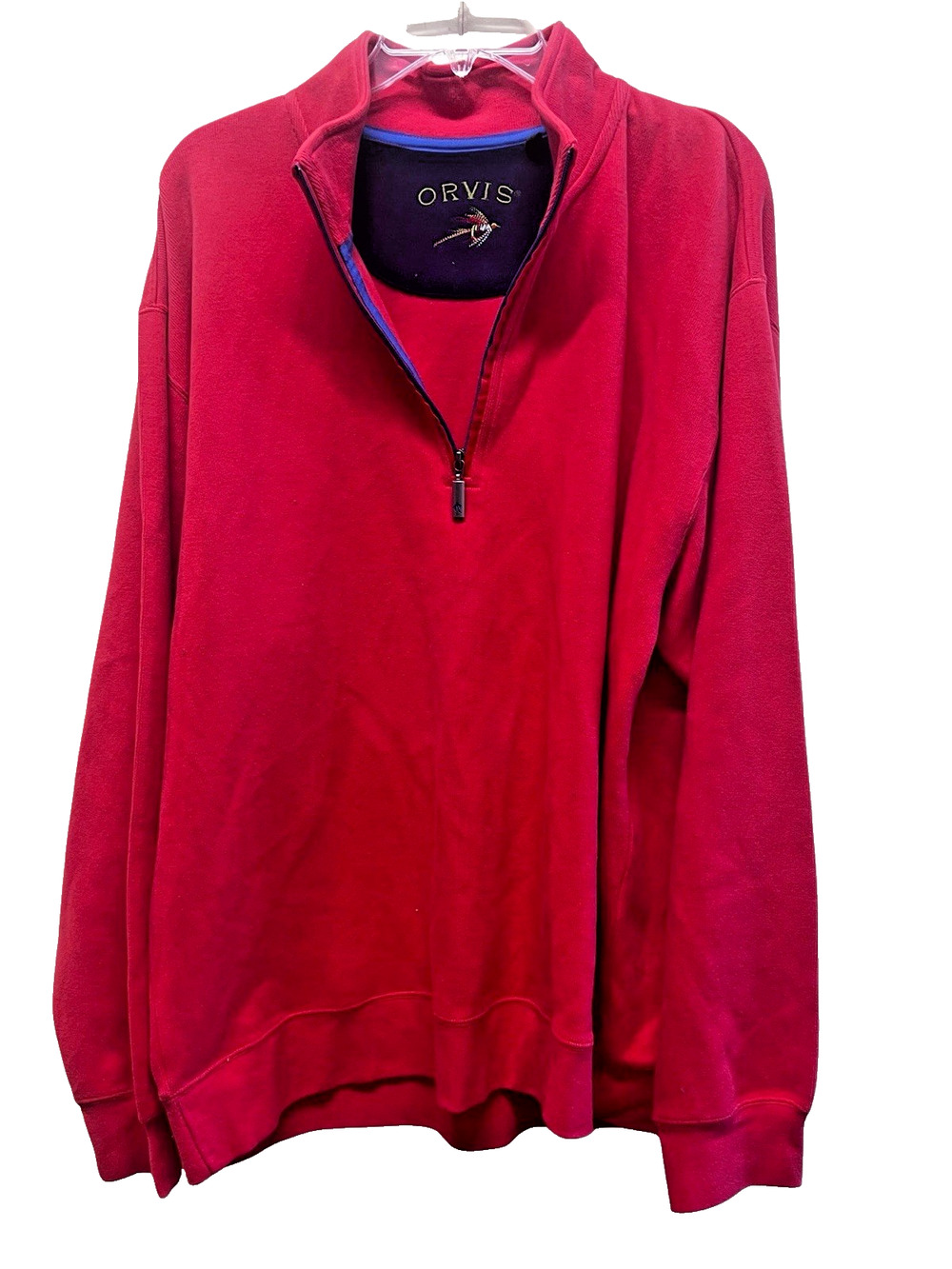 Orvis Red 100% Cotton Quarter Zip Pullover Men’s XL Mock Neck
